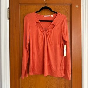 NWT Cyrus Ribbed Cut Out Long Sleeve Top Orange Size Large